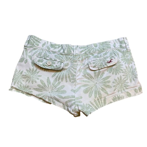 Y2K Hollister Low Rise Micro Mini Green Floral Print Cotton Casual Shorts Size 5 - Picture 2 of 6